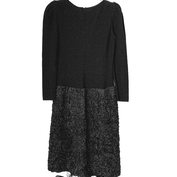 Vintage ADOLFO Saks Fifth Ave Black Knit Dress Ribbon Bottom S /  M - Picture 1 of 17